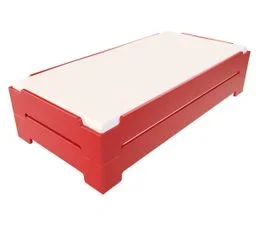 ABC MEUBLES Lit Empilable 1 Place En Bois Massif, Couleur: Rouge, Dimensions: 90x200