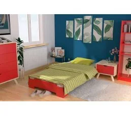 ABC MEUBLES Lit Empilable 1 Place En Bois Massif, Couleur: Rouge, Dimensions: 90x200