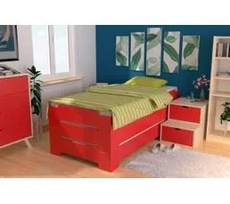 ABC MEUBLES Lit Empilable 1 Place En Bois Massif, Couleur: Rouge, Dimensions: 90x200