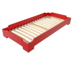 ABC MEUBLES Lit Empilable 1 Place En Bois Massif, Couleur: Rouge, Dimensions: 90x200