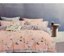 ALPES BLANC Parure De Draps 160 Cm 4 Pièces 100% Coton Eucalyptus Rose