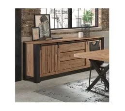 ALTOBUY Buffet 2 Portes Coulissantes 3 Tiroirs Métal Et Aspect Bois - Clodius