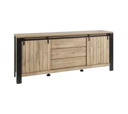 ALTOBUY Buffet 2 Portes Coulissantes 3 Tiroirs Métal Et Aspect Bois - Clodius