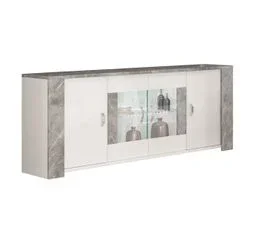 ALTOBUY Buffet 4 Portes Laqué Blanc Et Effet Marbre Gris - Chopin
