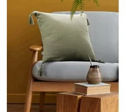 ALTOBUY Coussin Déhoussable 40x40cm Avec Pompons Gaze De Coton Romarin - Ourea