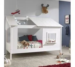ALTOBUY Lit Maison 90x200cm Blanc Avec Fenêtre + Sommier - Laka