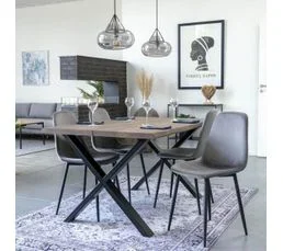 ALTOBUY Table Repas 140cm Plateau Chêne Grisé Et Pieds Acier - Ciotat