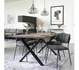 ALTOBUY Table Repas 140cm Plateau Chêne Grisé Et Pieds Acier - Ciotat