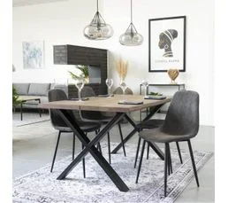 ALTOBUY Table Repas 140cm Plateau Chêne Grisé Et Pieds Acier - Ciotat