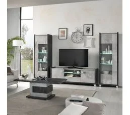 ALTOBUY Vitrine 1 Porte Réversible Gris Aspect Pierre Avec LED - Hoffman