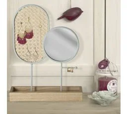 ATMOSPHERA Porte Bijoux Cannage Et Miroir H 31 Cm