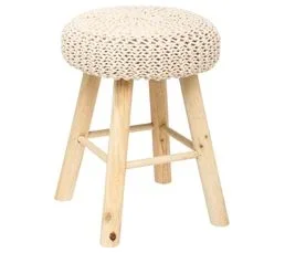 ATMOSPHERA Tabouret Assise Tricot Suzette - H. 43 Cm - Beige