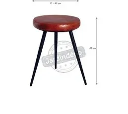 AUBRY GASPARD Tabouret Rond En Cuir De Chèvre Et Métal