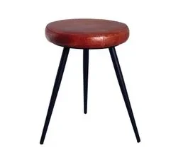 AUBRY GASPARD Tabouret Rond En Cuir De Chèvre Et Métal