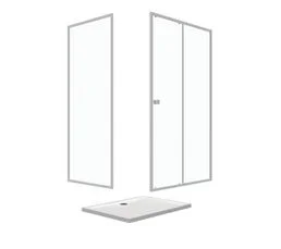 AURLANE Pack Porte De Douche Coulissante Blanc 120x185 Cm + Paroi De Retour 80cm + Receveur à Poser - Whity