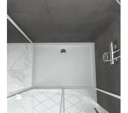 AURLANE Pack Porte De Douche Coulissante Blanc 120x185 Cm + Paroi De Retour 80cm + Receveur à Poser - Whity