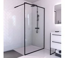 AURLANE Paroi De Douche 120x200 + Receveur 120x80 Cm - Cadre Et Barre Noir Mat - Contouring 120