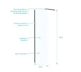 AURLANE Paroi De Douche 60x195 Cm En Verre Trempé 5 Mm - Finition Noire - Dark Elementary