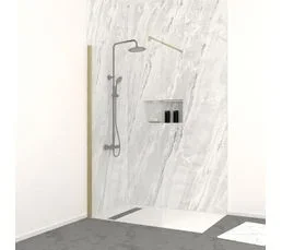 AURLANE Paroi De Douche à L'italienne 90x200 Cm Verre Trempé 8 Mm - Finition Or Doré Brossé - Freedom 2 Gold