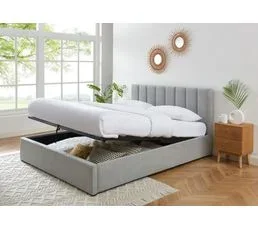 BAÏTA Lit Coffre Marius Tissu Gris Clair 160x200 Sommier Inclus