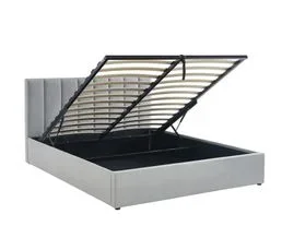 BAÏTA Lit Coffre Marius Tissu Gris Clair 160x200 Sommier Inclus