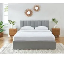 BAÏTA Lit Coffre Marius Tissu Gris Clair 160x200 Sommier Inclus