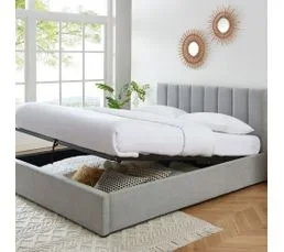 BAÏTA Lit Coffre Marius Tissu Gris Clair 160x200 Sommier Inclus
