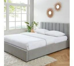 BAÏTA Lit Coffre Marius Tissu Gris Clair 160x200 Sommier Inclus