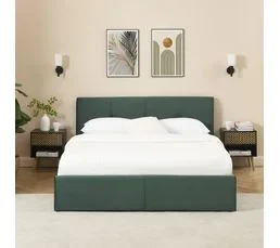BAÏTA Lit Coffre Seguro Velours Vert Forêt 140x190 Sommier Inclus