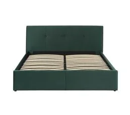 BAÏTA Lit Coffre Seguro Velours Vert Forêt 140x190 Sommier Inclus