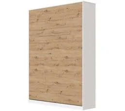 BB LOISIR Armoire Lit Escamotable 140x200 cm Mural Supérieur Vertical Blanc/chêne Sauvage