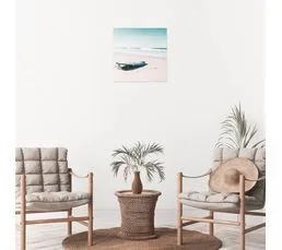 CEANOTHE Tableau Sur Toile Planche De Surf Abandonnée 45x45 Cm Naturel   Bleu