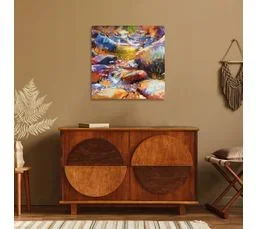 CEANOTHE Tableau Sur Verre Peinture Rocher 45x45 Cm Naturel   Multicolore