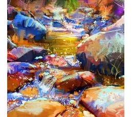 CEANOTHE Tableau Sur Verre Peinture Rocher 45x45 Cm Naturel   Multicolore