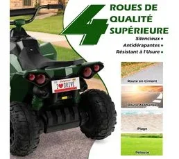 COSTWAY 12v Quad Électrique Enfant Avec Phares, Musique, Klaxon, Guidon Antidérapant, Charge 35kg, Vert