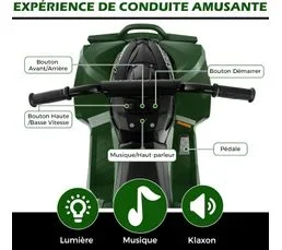 COSTWAY 12v Quad Électrique Enfant Avec Phares, Musique, Klaxon, Guidon Antidérapant, Charge 35kg, Vert
