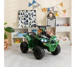 COSTWAY 12v Quad Électrique Enfant Avec Phares, Musique, Klaxon, Guidon Antidérapant, Charge 35kg, Vert