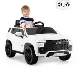 COSTWAY 12v Suv Chevrolet Tahoe Voiture Électrique Enfant Avec Télécommande 2,4g, Charge 25kg (blanc)