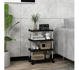 COSTWAY Chariot De Rangement Étroit à 4 Niveaux, Desserte à Roulettes, 2 Crochets, 21 X 40 X 59,5 Cm, Noir