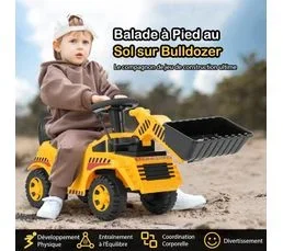 COSTWAY Jouet Bulldozer Porteur Enfant Avec Godet Réglable Et Son De Moteur, Charge 15kg, Excavateur