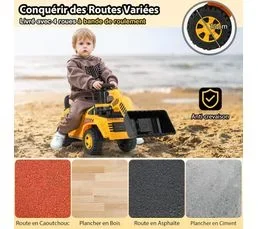 COSTWAY Jouet Bulldozer Porteur Enfant Avec Godet Réglable Et Son De Moteur, Charge 15kg, Excavateur