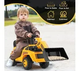 COSTWAY Jouet Bulldozer Porteur Enfant Avec Godet Réglable Et Son De Moteur, Charge 15kg, Excavateur