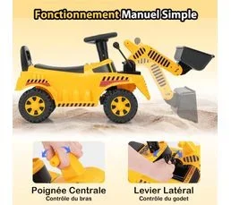 COSTWAY Jouet Bulldozer Porteur Enfant Avec Godet Réglable Et Son De Moteur, Charge 15kg, Excavateur