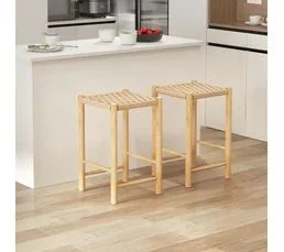 COSTWAY Lot De 2 Tabourets De Bar De 65 Cm, Siège En Papier Tissé Et Pieds Salle à Manger(36 X 36 X 65 Cm)