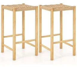 COSTWAY Lot De 2 Tabourets De Bar De 65 Cm, Siège En Papier Tissé Et Pieds Salle à Manger(36 X 36 X 65 Cm)