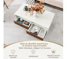 COSTWAY Table Basse 2 Tiroirs, Table Basse Salon Avec 2 Compartiments, Table Rectangulaire, 95 X 48 X 45 Cm