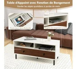 COSTWAY Table Basse 2 Tiroirs, Table Basse Salon Avec 2 Compartiments, Table Rectangulaire, 95 X 48 X 45 Cm