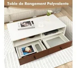 COSTWAY Table Basse 2 Tiroirs, Table Basse Salon Avec 2 Compartiments, Table Rectangulaire, 95 X 48 X 45 Cm