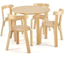 COSTWAY Table D'enfant Ronde Avec 4 Chaises Pour Enfants 4 Ans +, Style Scandinave, Naturel