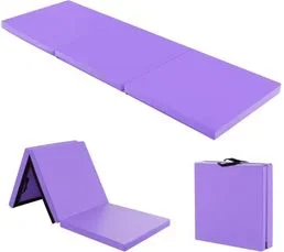 COSTWAY Tapis De Gymnastique Pliable En Mousse Epe, Tapis De Yoga Pliant Avec 2 Poignées,180x60x5cm, Violet